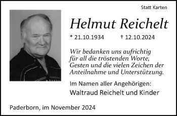 Traueranzeige von Helmut Reichelt von Westfalen Blatt