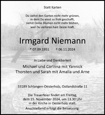 Traueranzeige von Irmgard Niemann von Westfalen Blatt