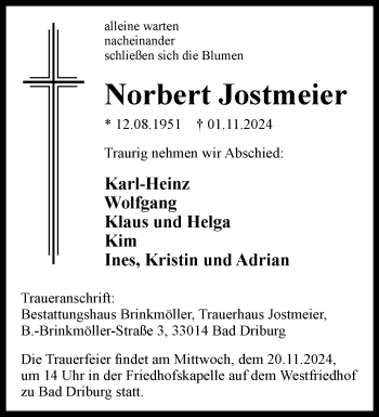 Traueranzeige von Norbert Jostmeier von Westfalen Blatt