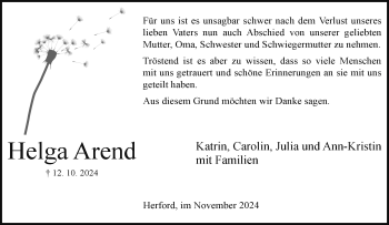 Traueranzeige von Helga Arend von Westfalen Blatt