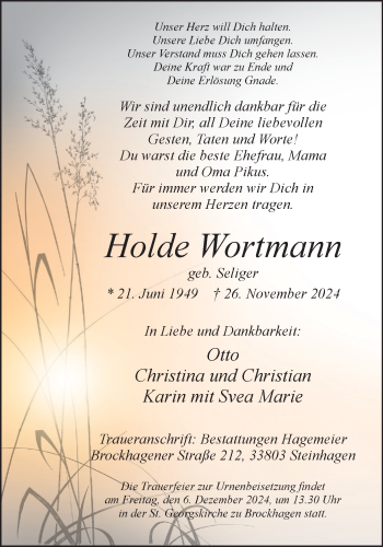 Traueranzeige von Holde Wortmann von Westfalen Blatt