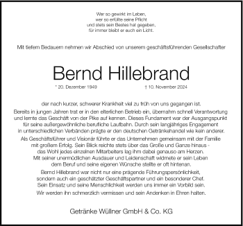 Traueranzeige von Bernd Hillebrand von Westfalen Blatt