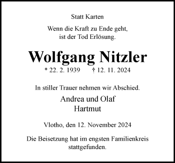 Traueranzeige von Wolfgang Nitzler von Westfalen Blatt