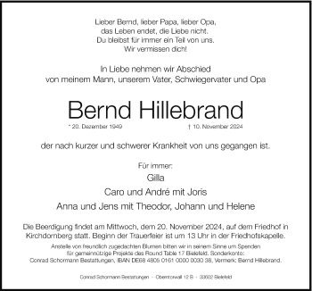 Traueranzeige von Bernd Hillebrand von Westfalen Blatt