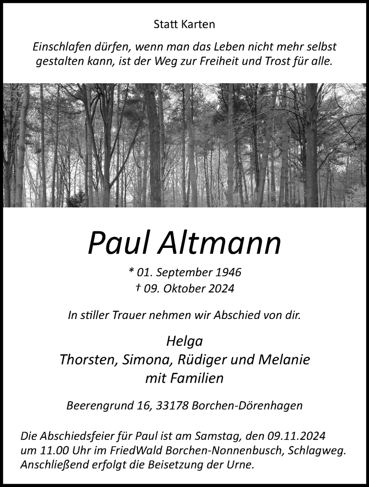  Traueranzeige für Paul Altmann vom 01.11.2024 aus Westfalen Blatt