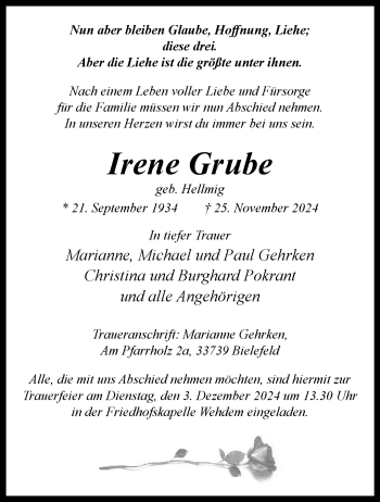 Traueranzeige von Irene Grube von Westfalen Blatt