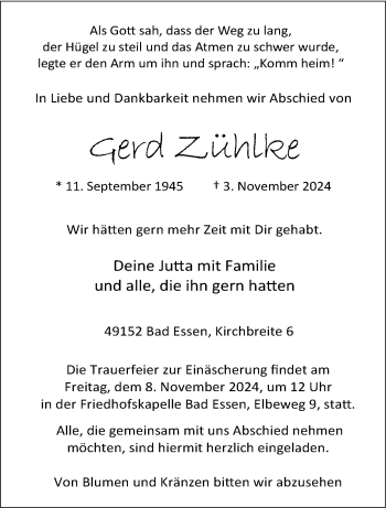 Traueranzeige von Gerd Zühlke von Westfalen Blatt