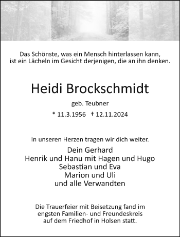 Traueranzeige von Heidi Brockschmidt von Westfalen Blatt