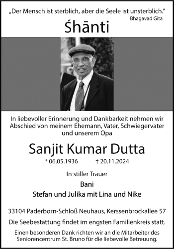 Traueranzeige von Sanjit Kumar Dutta