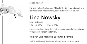 Traueranzeige von Lina Nowsky von Westfalen Blatt