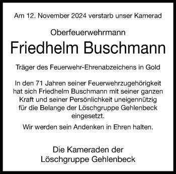 Traueranzeige von Friedhelm Buschmann von Westfalen Blatt