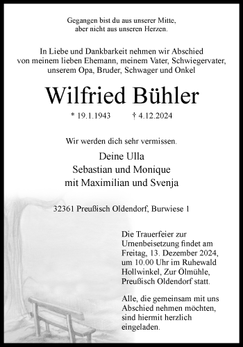 Traueranzeige von Wilfried Wilfried Bühler von Westfalen Blatt