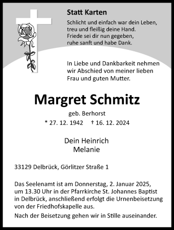 Traueranzeige von Margret Schmitz von Westfalen Blatt