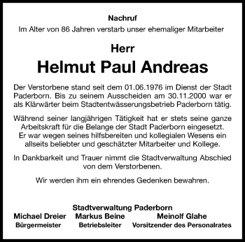 Traueranzeige von Helmut Paul Andreas von Westfalen Blatt