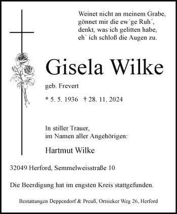 Traueranzeige von Gisela Wilke von Westfalen Blatt