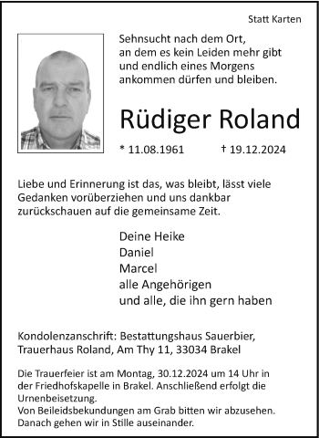 Traueranzeige von Rüdiger Rüdiger Roland von Westfalen Blatt