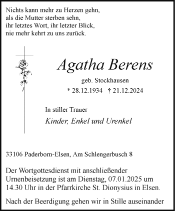 Traueranzeige von Agatha Berens von Westfalen Blatt