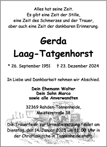 Traueranzeige von Gerda Laag-Tatgenhorst von Westfalen Blatt