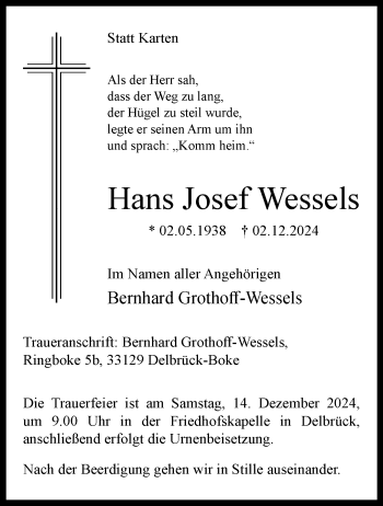 Traueranzeige von Hans Josef Wessels von Westfalen Blatt