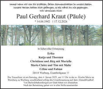 Traueranzeige von Paul Gerhard Kraut von Westfalen Blatt