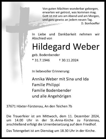 Traueranzeige von Hildegard Weber von Westfalen Blatt