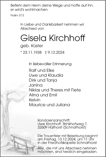 Traueranzeige von Gisela Kirchhoff von Westfalen Blatt