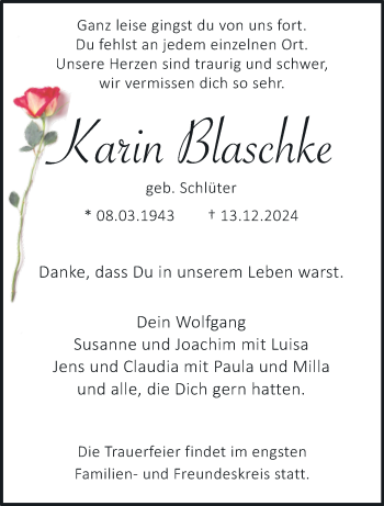 Traueranzeige von Karin Blaschke von Westfalen Blatt