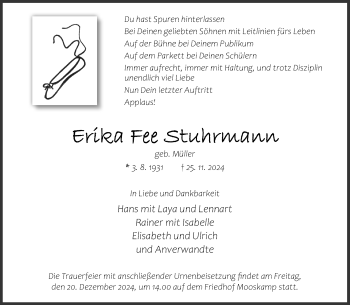 Traueranzeige von Erika Fee Stuhrmann von Westfalen Blatt