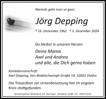 Traueranzeige von Jörg Jörg Depping von Westfalen Blatt