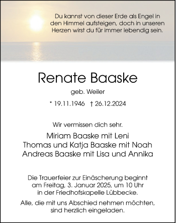 Traueranzeige von Renate Baaske von Westfalen Blatt