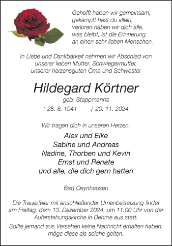 Traueranzeige von Hildegard Körtner von Westfalen Blatt