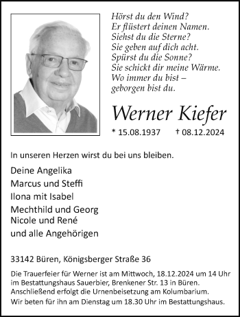 Traueranzeige von Werner Kiefer von Westfalen Blatt