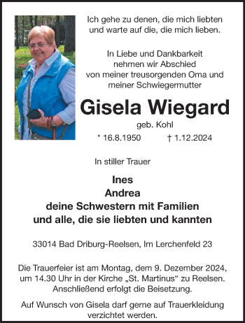 Traueranzeige von Gisela Wiegard von Westfalen Blatt