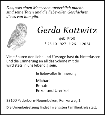 Traueranzeige von Gerda Kottwitz von Westfalen Blatt