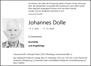 Traueranzeige von Johannes Dolle von Westfalen Blatt