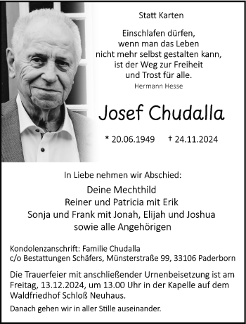 Traueranzeige von Josef Chudalla von Westfalen Blatt