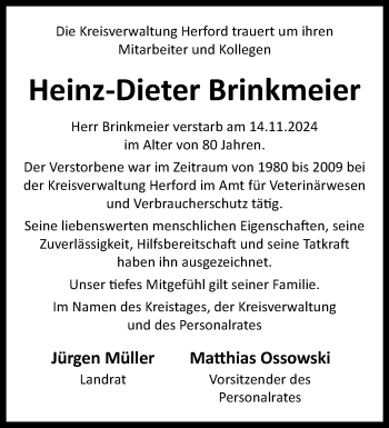 Traueranzeige von Heinz-Dieter Brinkmeier von Westfalen Blatt