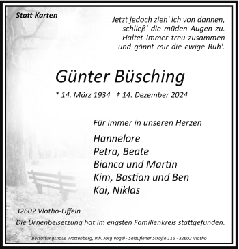 Traueranzeige von Günter Günter Büsching von Westfalen Blatt