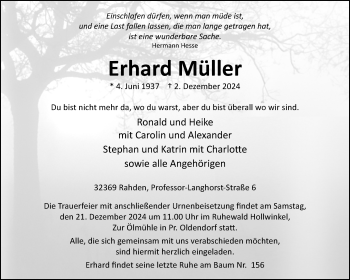 Traueranzeige von Erhard Müller von Westfalen Blatt