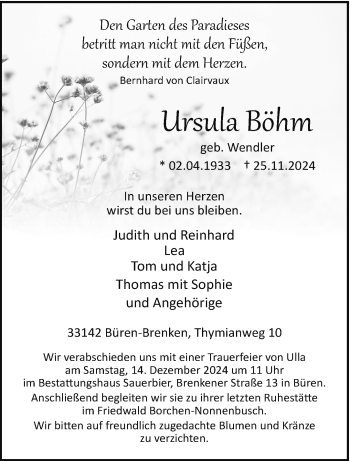 Traueranzeige von Ursula Böhm von Westfalen Blatt