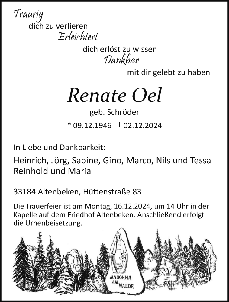  Traueranzeige für Renate Oel vom 07.12.2024 aus Westfalen Blatt