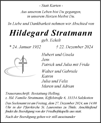 Traueranzeige von Hildegard Stratmann von Westfalen Blatt