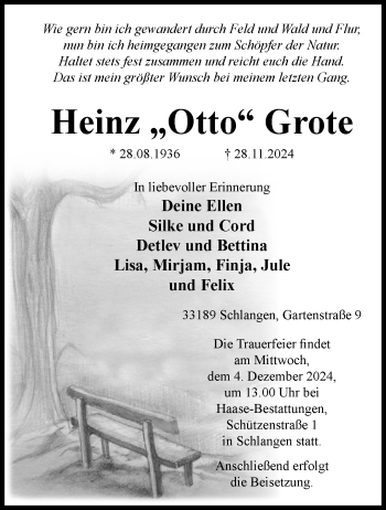 Traueranzeige von Heinz Otto Grote von Westfalen Blatt