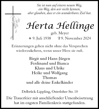 Traueranzeige von Herta Hellinge von Westfalen Blatt