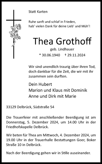 Traueranzeige von Thea Grothoff von Westfalen Blatt