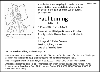 Traueranzeige von Paul Lüning von Westfalen Blatt