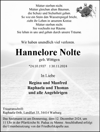 Traueranzeige von Hannelore Nolte von Westfalen Blatt