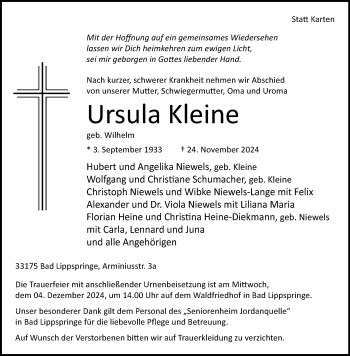 Traueranzeige von Ursula Kleine von Westfalen Blatt