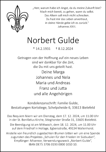 Traueranzeige von Norbert Gulde von Westfalen Blatt