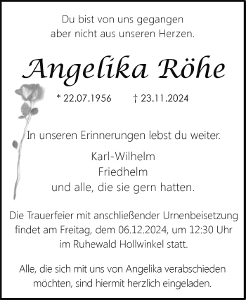 Traueranzeige von Angelika Röhe von Westfalen Blatt